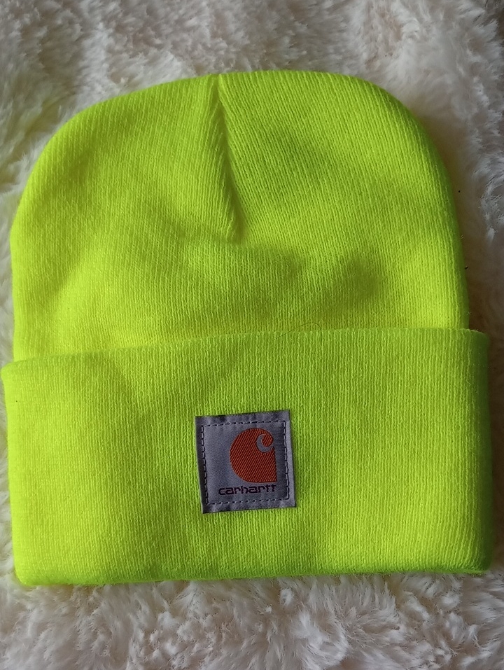 Carhartt Women's Neon Yellow Knit Cuffed Beanie With Logo Patch